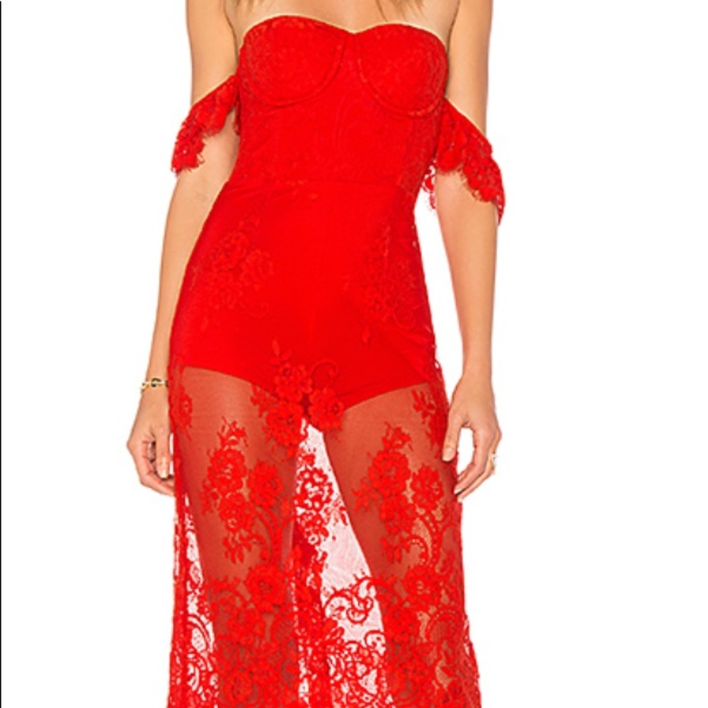 Lovers and Friends Red Lace Dress Midi Size S